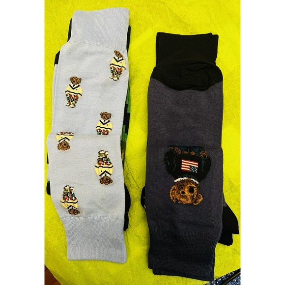 Polo Ralph Lauren Men's Crew Dress Socks Polo Bear Novelty Cotton Blend 2 Pairs - Picture 9 of 12